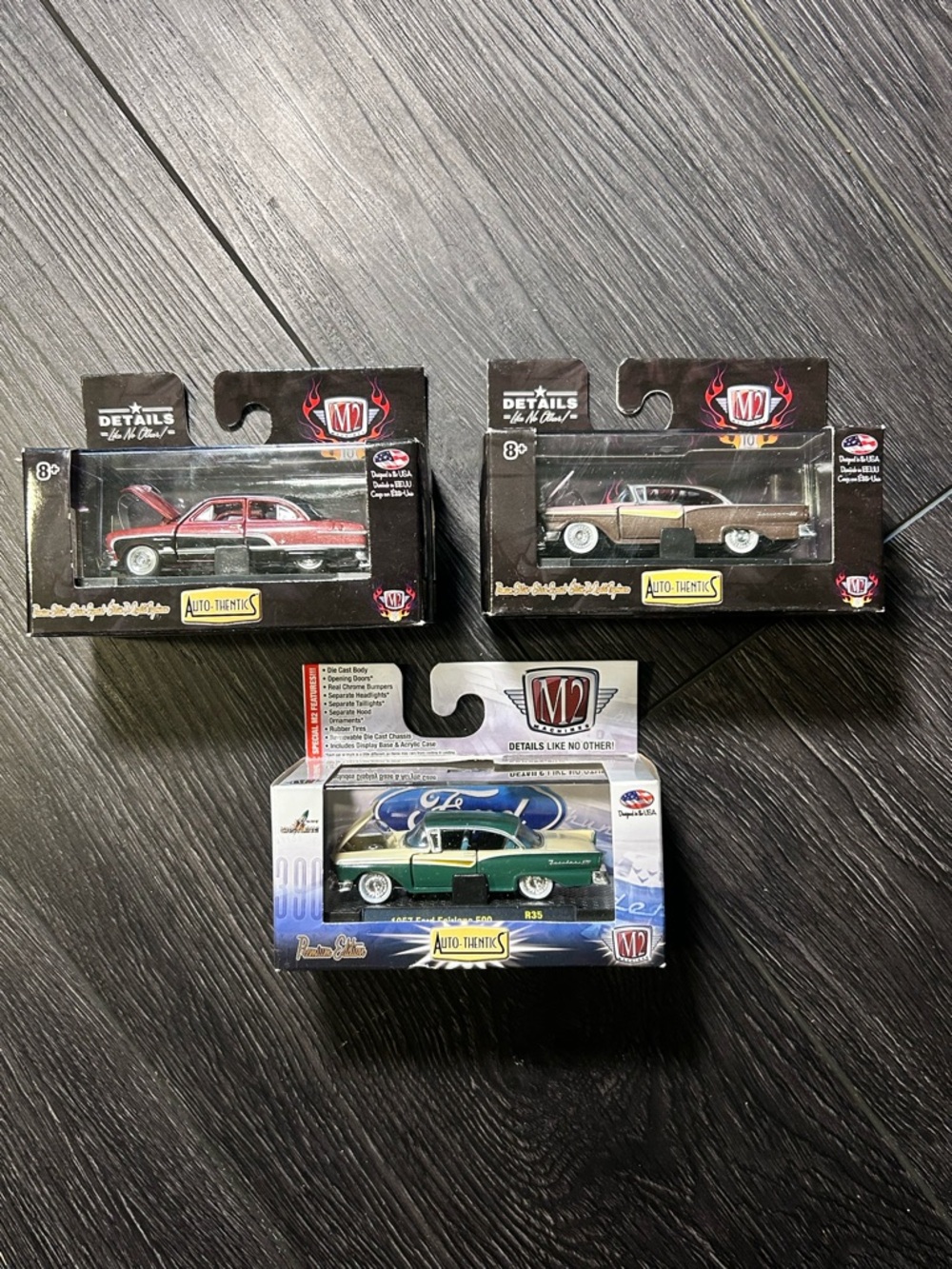 M2 Machines Die-Cast Cars 1951 Ford Crestliner 1957 Ford Fairlane 500 (Set of 3)